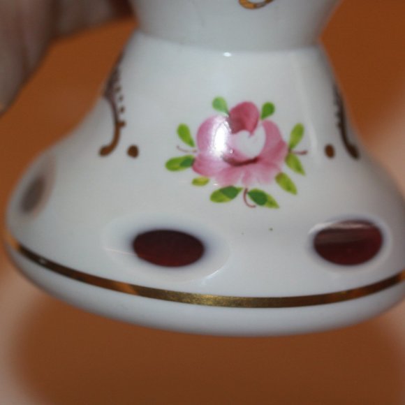 BOHEMIAN MOSER CZECH WHITE CASED CUT TO RED GLASS VASE SCENIC HAND PAINTED - Picture 8 of 9